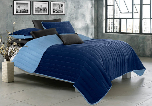 Quilt Solid 3 Piece Set King Game Night Collection Navy/Twilight Blue - DecoElegance - Bedding Quilt Set