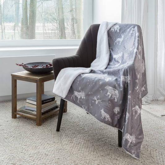 Super Soft Faux Fur Reversible Blanket Throw Sherpa Home Decor Bedding 48X60 Grey Wildlife - DecoElegance - Blanket Throw Home Bedding