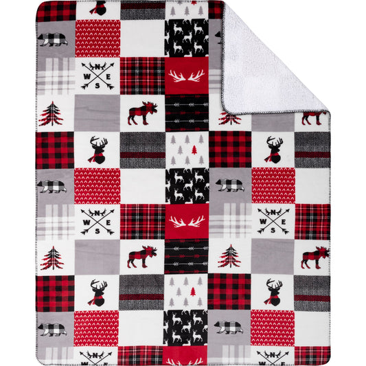 Super Soft Flannel Sherpa Blanket Throw Home Decor Bedding 48X60 Rustic Patchwork - DecoElegance - Blanket Throw Home Bedding