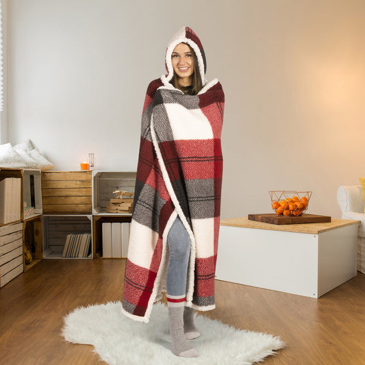 Super Soft Hooded Sherpa Blanket Throw Sherpa Home Decor Bedding 48X65 Winter Plaid - DecoElegance - Blanket Throw Home Bedding
