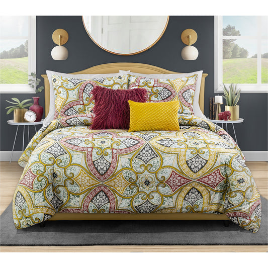 Wov Printed Microfiber Comforter Bedding Set 5 Piece Double/Queen Kentville - DecoElegance - Bedding Comforter Set
