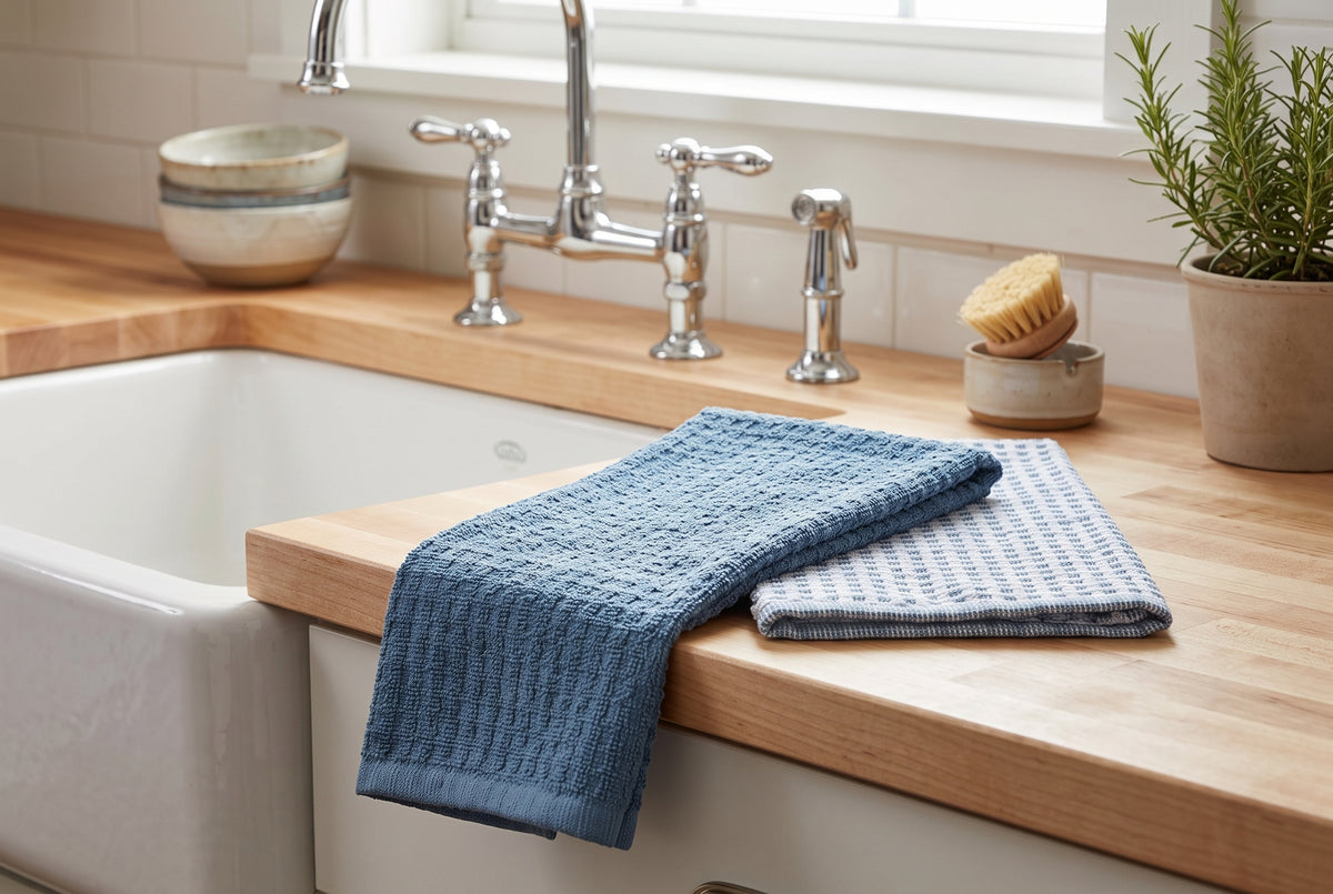 Linges à vaisselle denim, 41 x 61 cm, en situation dans une cuisine – vue 3