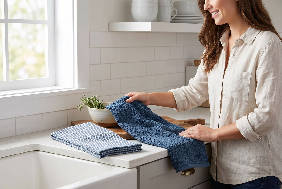 Linges à vaisselle denim, 41 x 61 cm, en situation dans une cuisine – vue 2