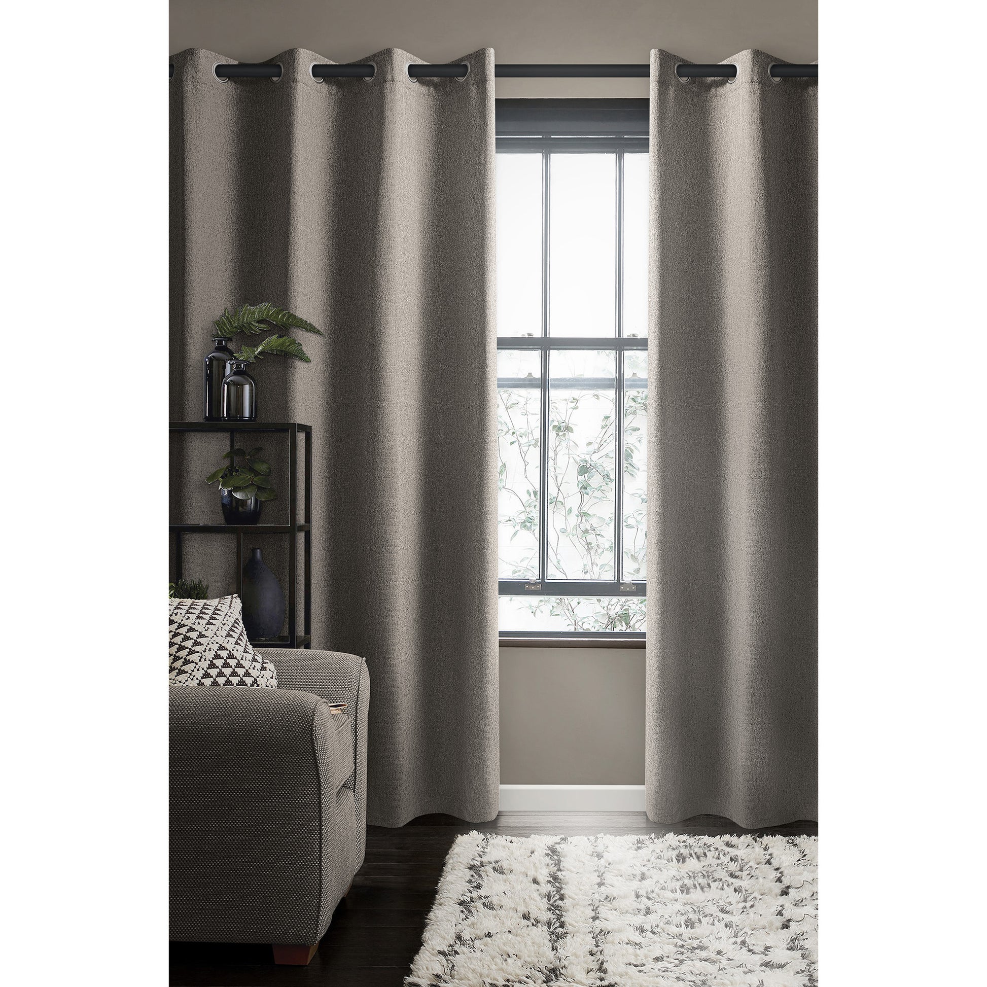 Herringbone Woven Room Darkening Grommet Curtain Panel - 52 x 84 inches - Taupe