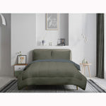 Thyme Green reversible comforter set, 3 piece, double/queen, on a made bed