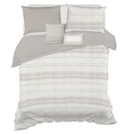 Linden grey and white striped jacquard comforter set, 5 piece, double/queen, on a made bed