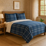Whistler blue plaid sherpa comforter, 2 piece, twin, on a made bed