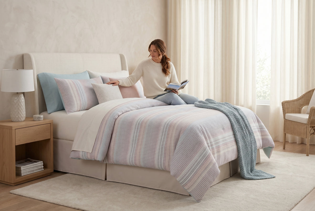 Ensemble Chelsea Queen avec couvre-oreillers, cache-sommier et 3 coussins