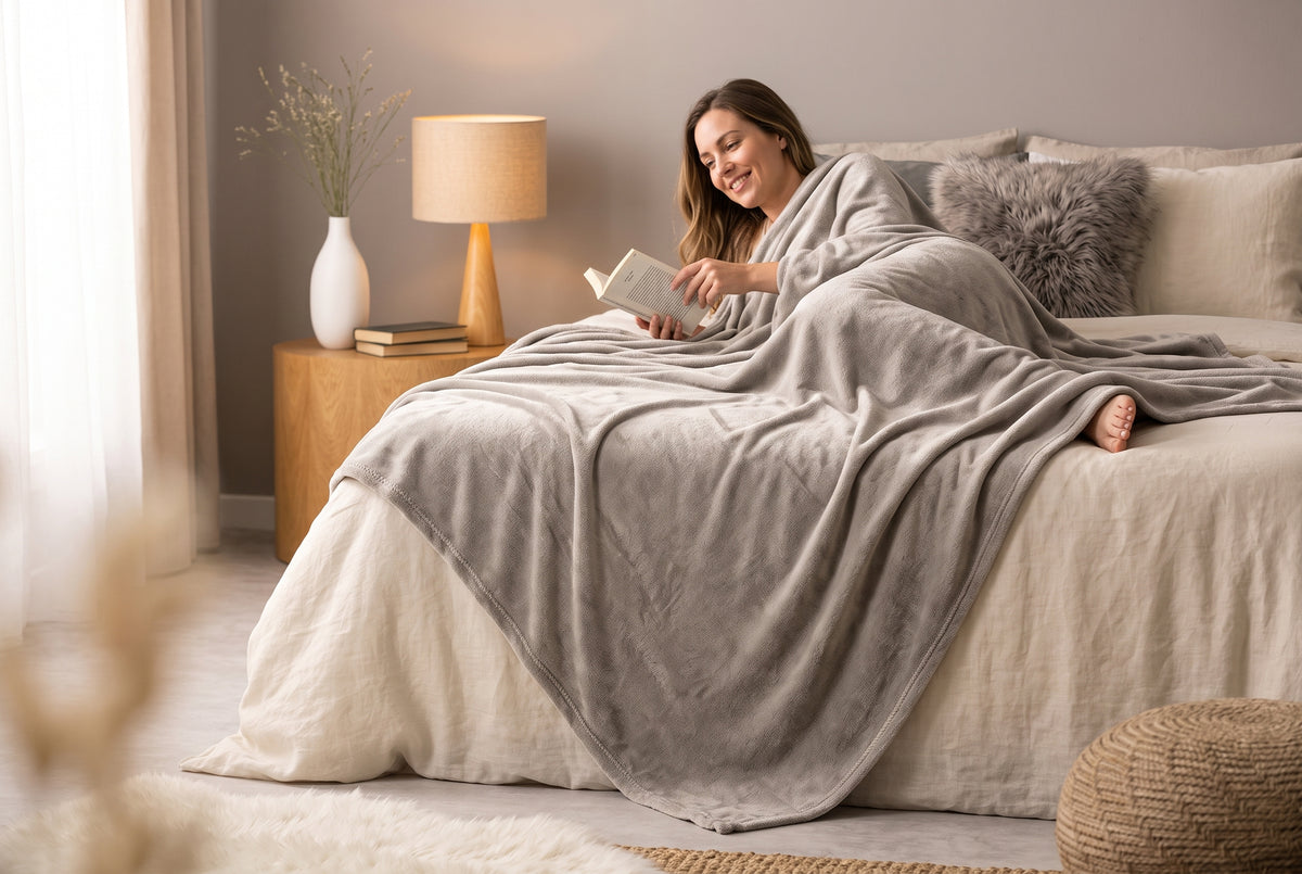 Flannel Blanket in Taupe, lifestyle