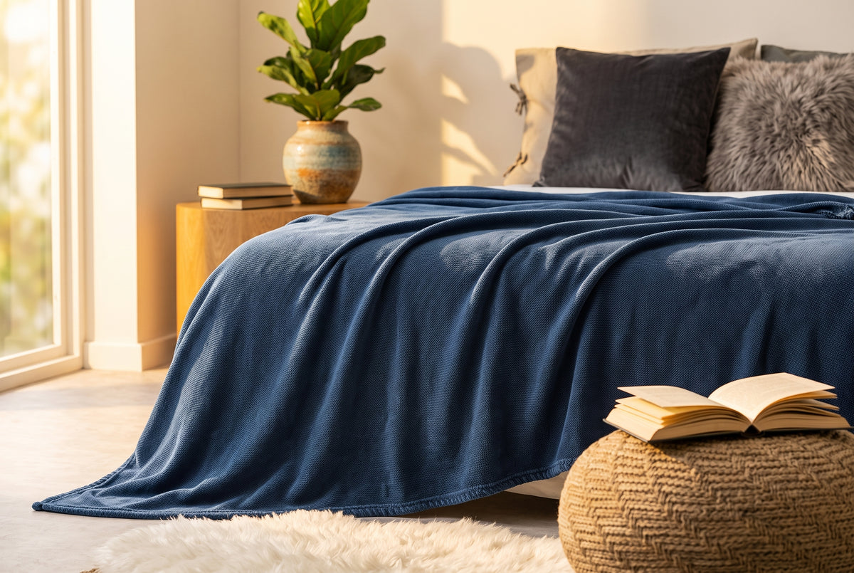 Flannel Blanket in Drizzle Blue, lifestyle