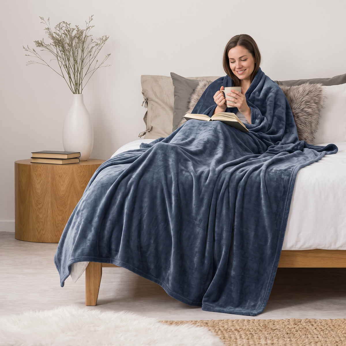 Flannel Blanket in Drizzle Blue, lifestyle