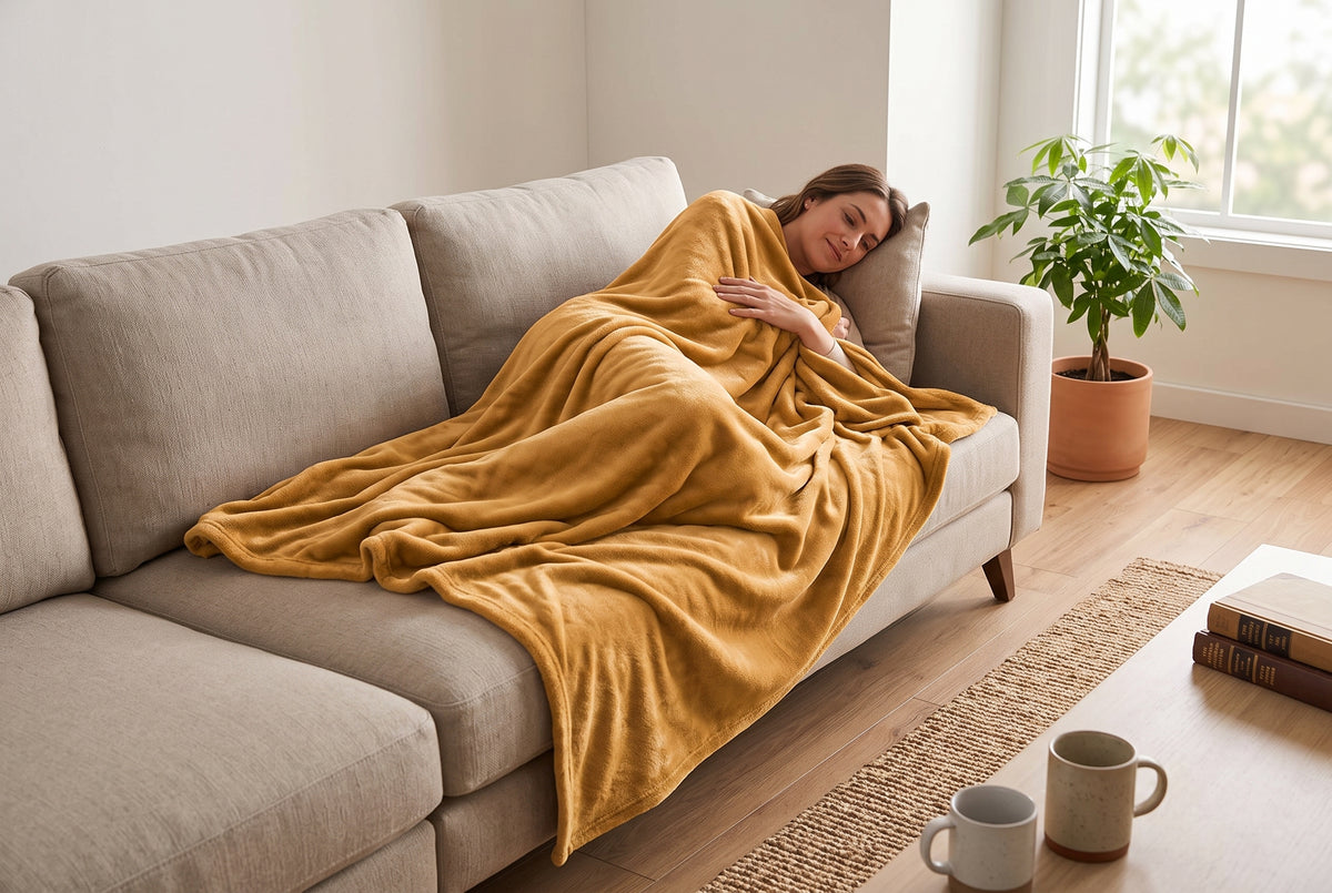 Flannel Blanket in Latte, lifestyle