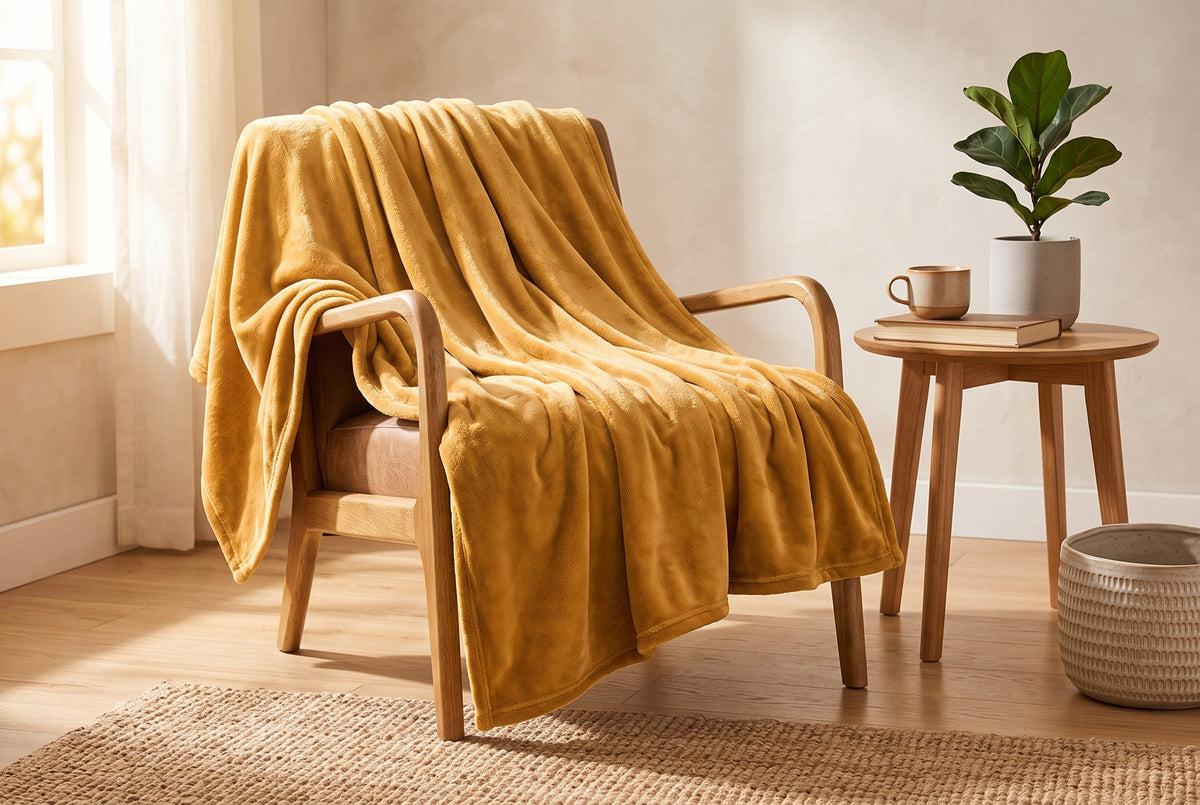 Flannel Blanket in Latte, lifestyle