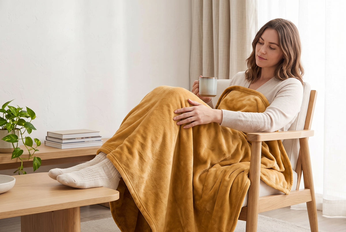 Flannel Blanket in Latte, lifestyle