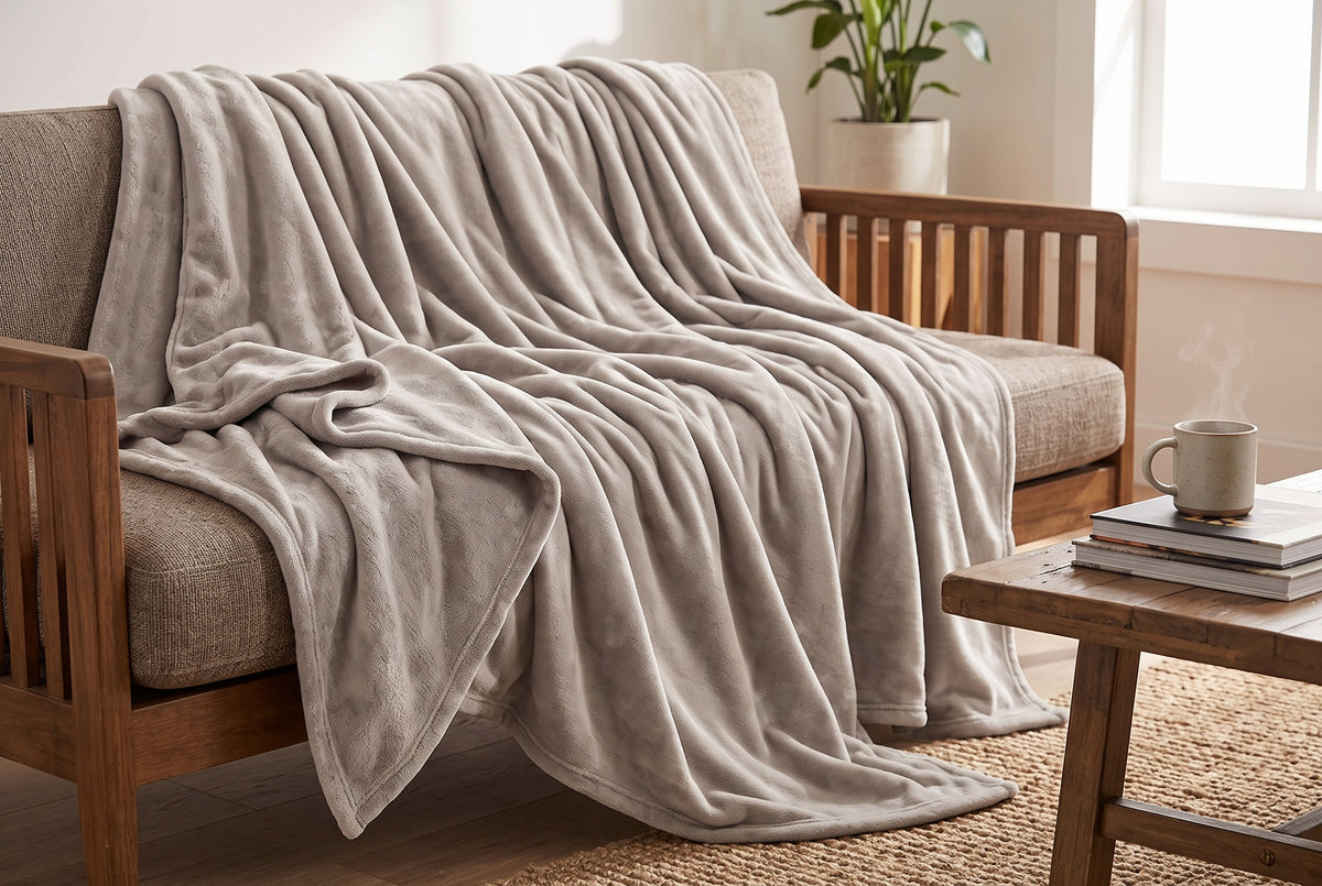 Flannel Blanket in Taupe, lifestyle