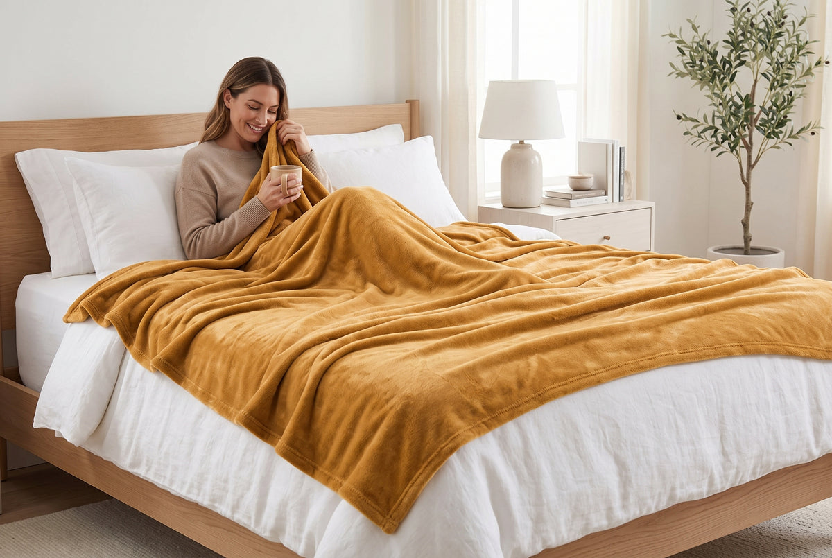 Couverture en flanelle très douce, latté, dans un décor