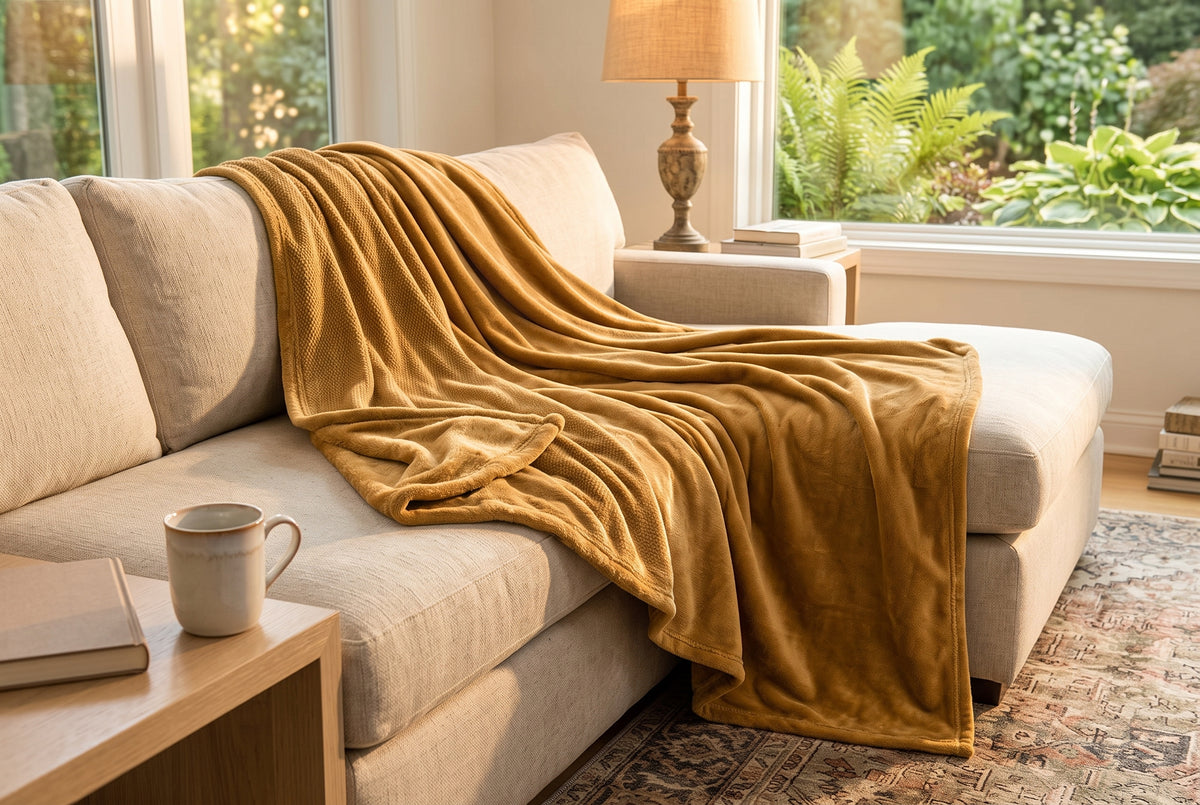 Couverture en flanelle très douce, latté, dans un décor