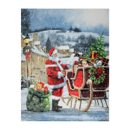 Flannel Printed Christmas Throw 48X60 Santa On The Road