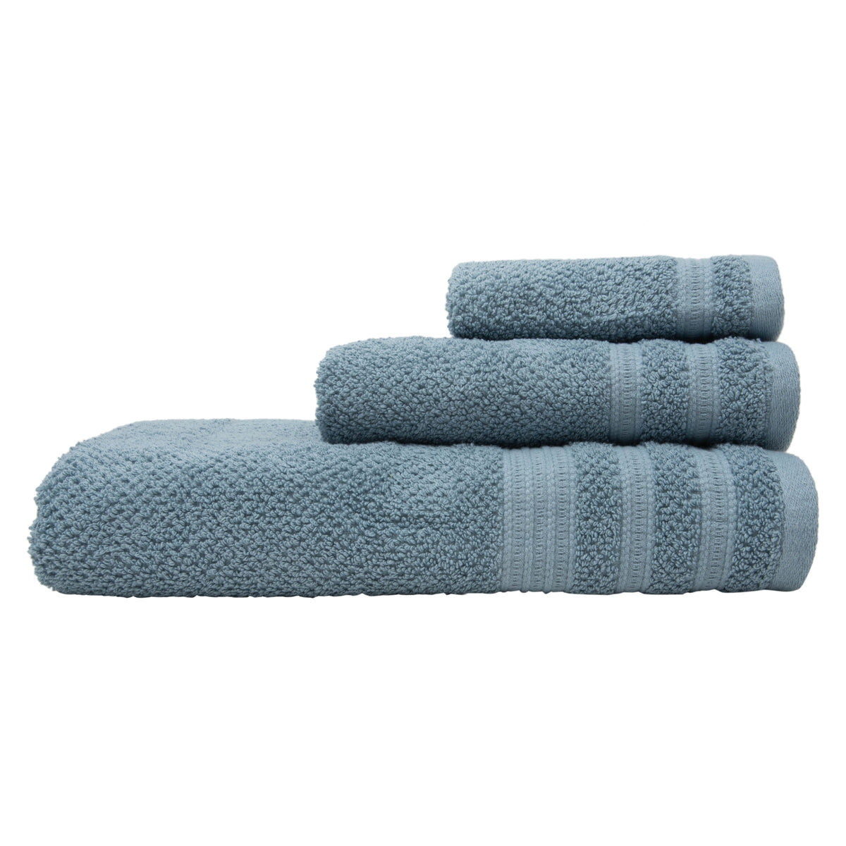 Denim 3-piece textured cotton bath towel set: bath towel, hand towel and washcloth