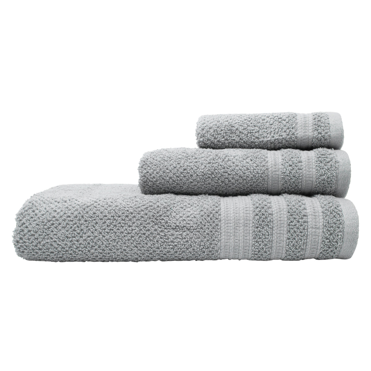 Light Grey 3-piece textured cotton bath towel set: bath towel, hand towel and washcloth