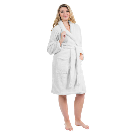 Knit Solid Sherpa Bathrobes S/M White