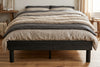 Queen platform bed frame in black wood-grain finish, bedroom styling view 2