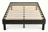 Queen platform bed frame in black wood-grain finish on a white background