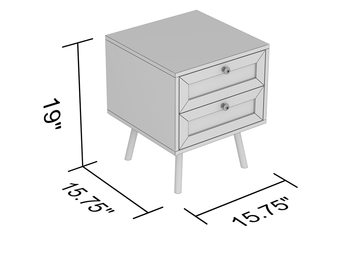 Table de chevet 2 tiroirs, façades aspect cannage, dimensions
