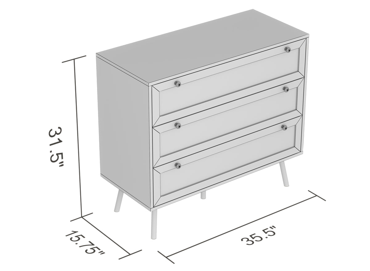 3-drawer dresser with cane-look fronts, dimensions
