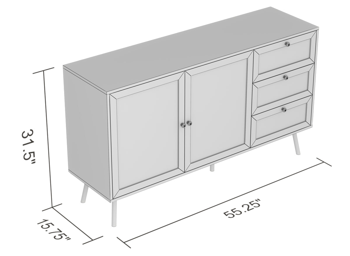 Buffet bahut 2 portes et 3 tiroirs, façades aspect cannage, dimensions