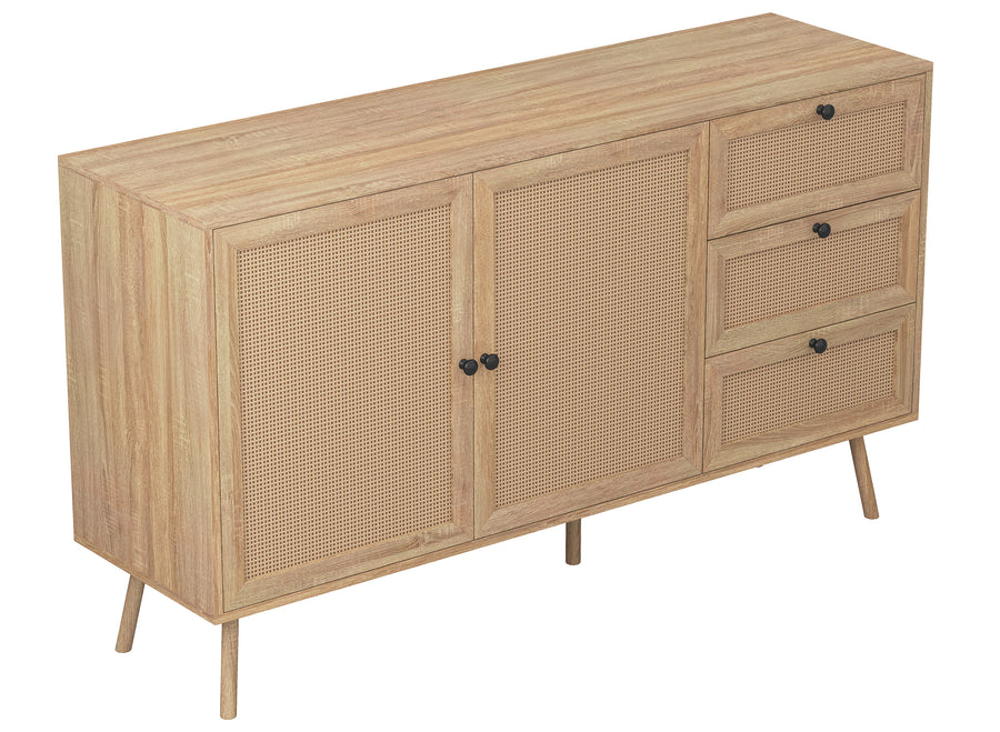 Sideboard with 2 doors and 3 drawers, cane-look fronts