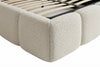 King bouclé upholstered bed frame in off-white, bedroom styling view 4
