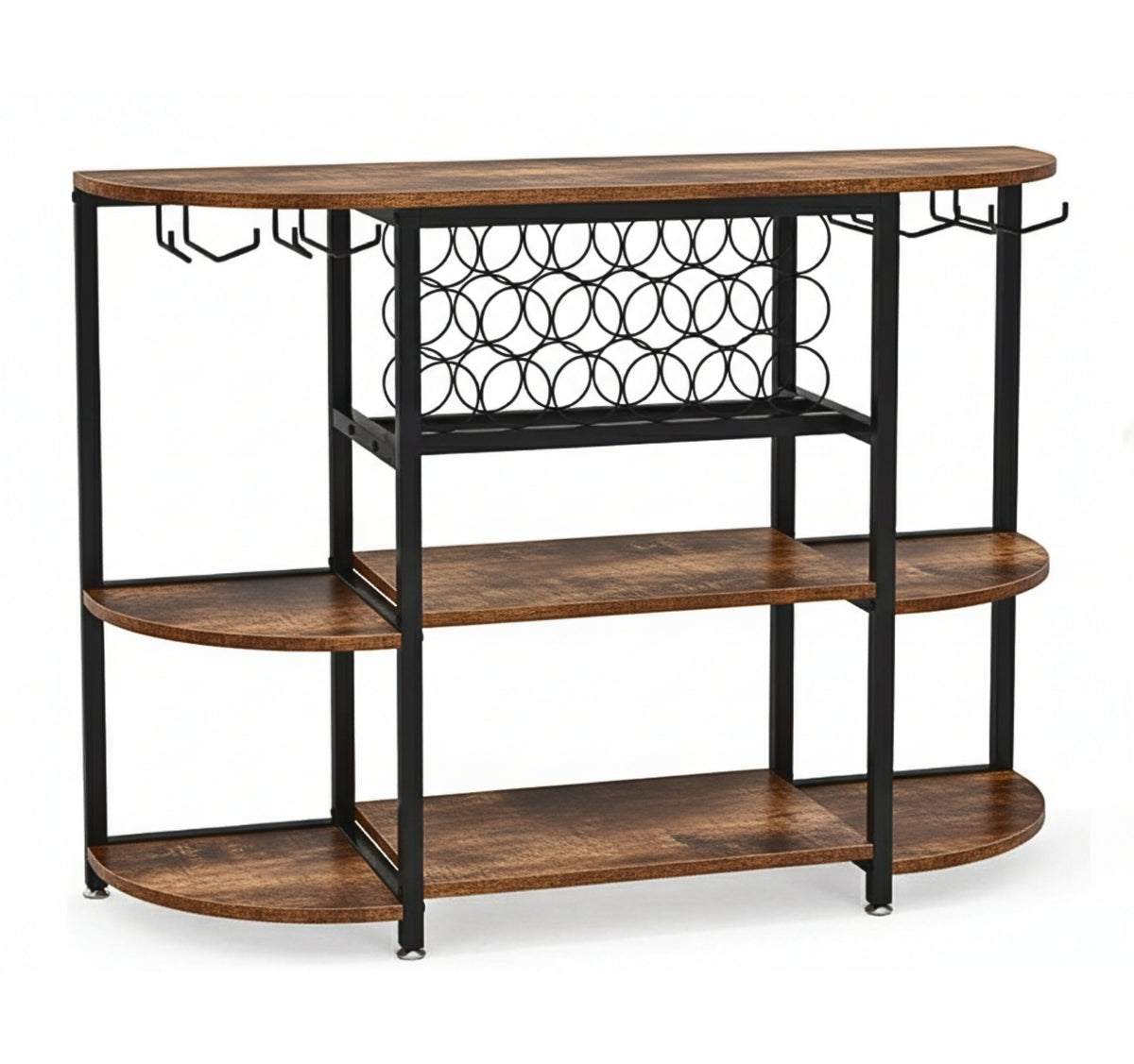 Home bar cabinet with wine rack and stemware rails in a room setting