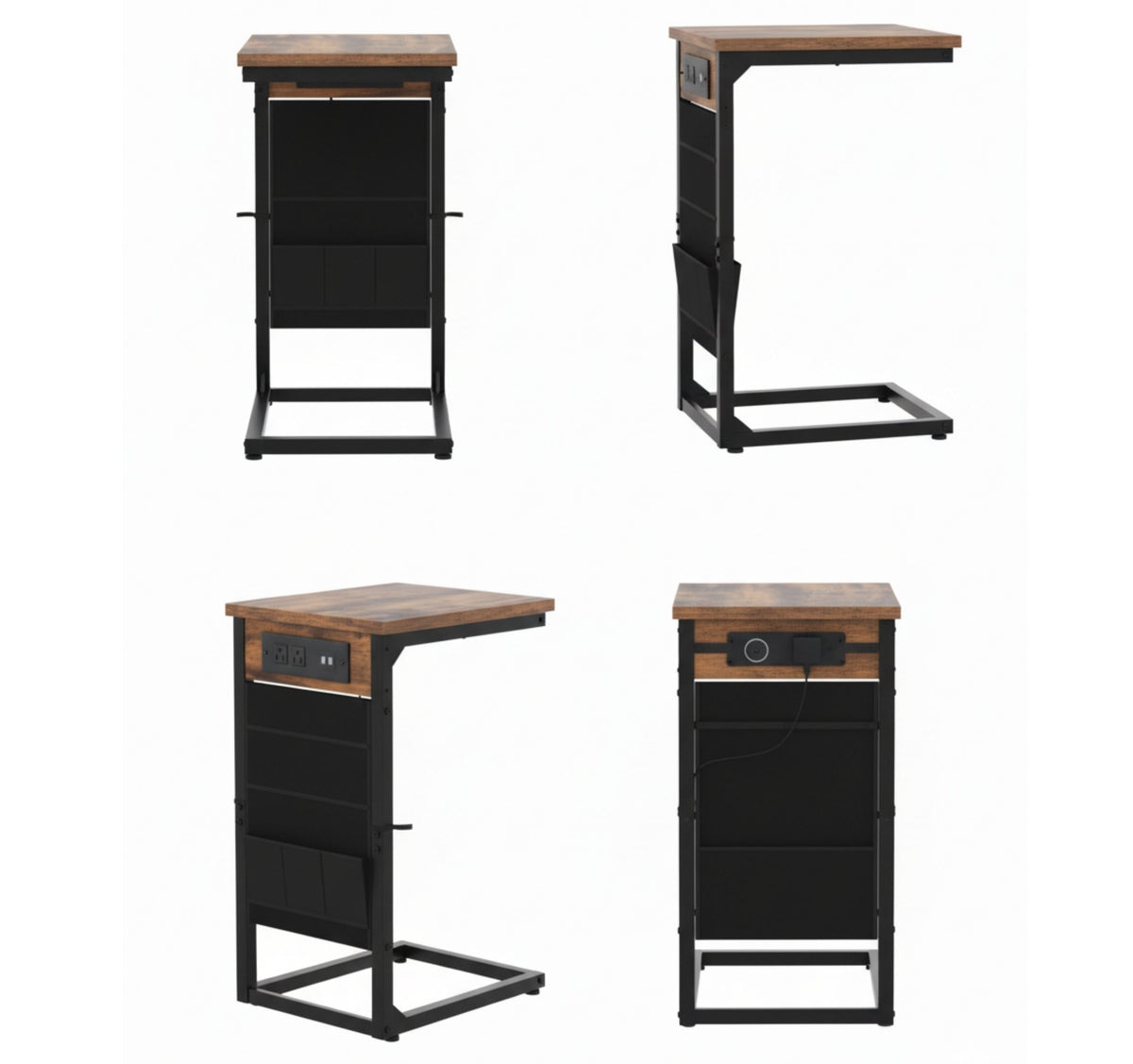 Set of 2 C-shaped end tables with outlets and USB ports in a room setting