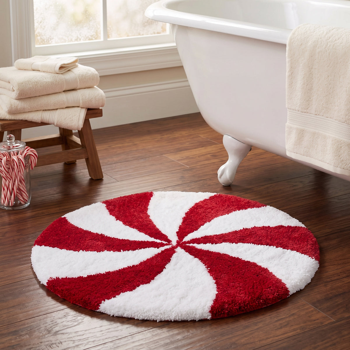 Tapis de bain de Noël en forme de bonbon à la menthe