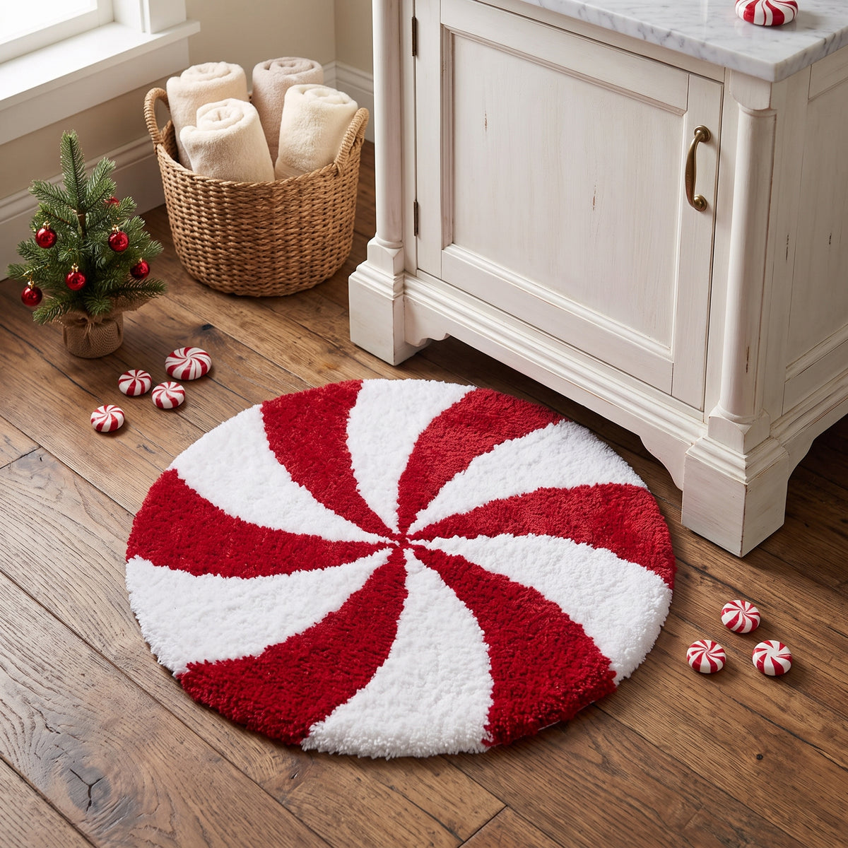Tapis de bain de Noël en forme de bonbon à la menthe