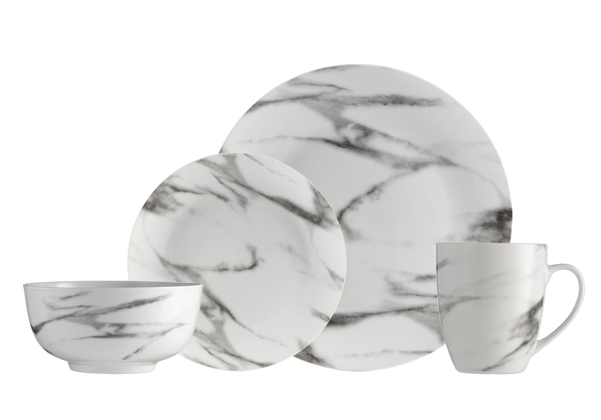 Dinnerware Set with Gold Flatware, Porcelain, 16-Piece Dinnerware, Grey Marble Look – view 2