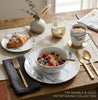 Dinnerware Set with Gold Flatware, Porcelain, 16-Piece Dinnerware, Grey Marble Look