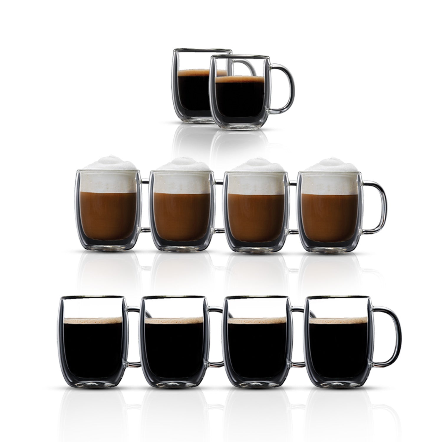 10Pcs Exclusive Coffee Combo Set Double Wall Mugs for Espresso, Cappuccino, Americano. Hot Or Cold Drink Beverages. Insulated Glass Cups Lighweight