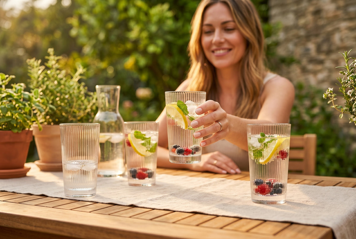 Ribbed Highball Glasses Leo in a styled setting