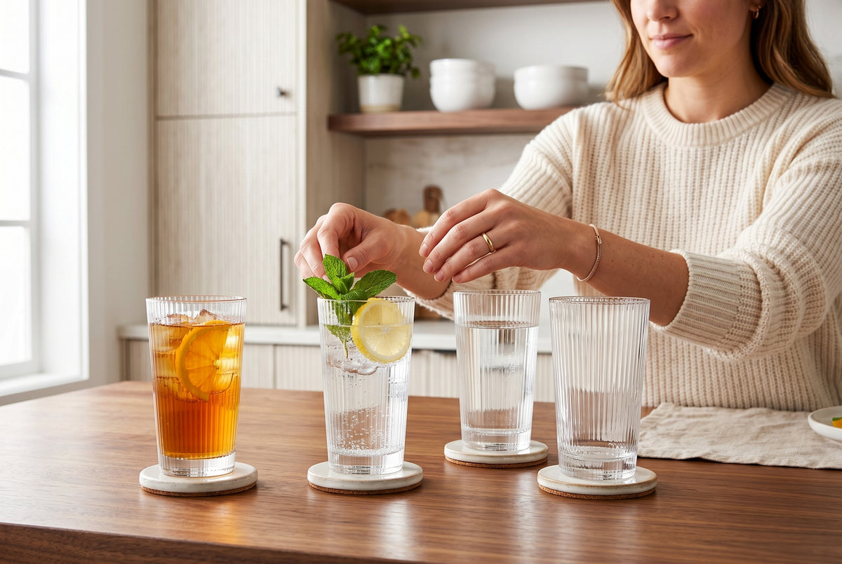 Ribbed Highball Glasses Leo in a styled setting
