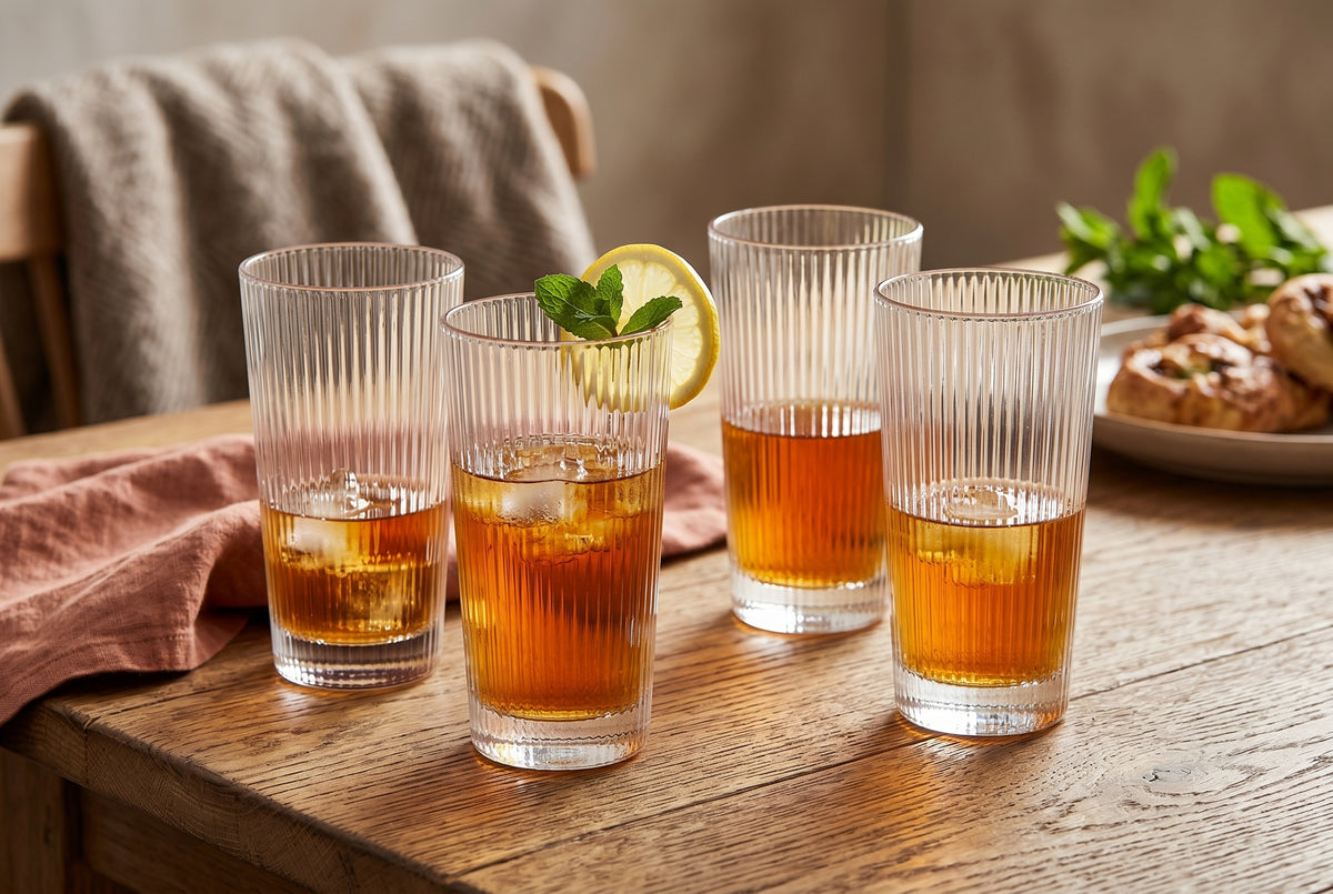 Ribbed Highball Glasses Leo in a styled setting