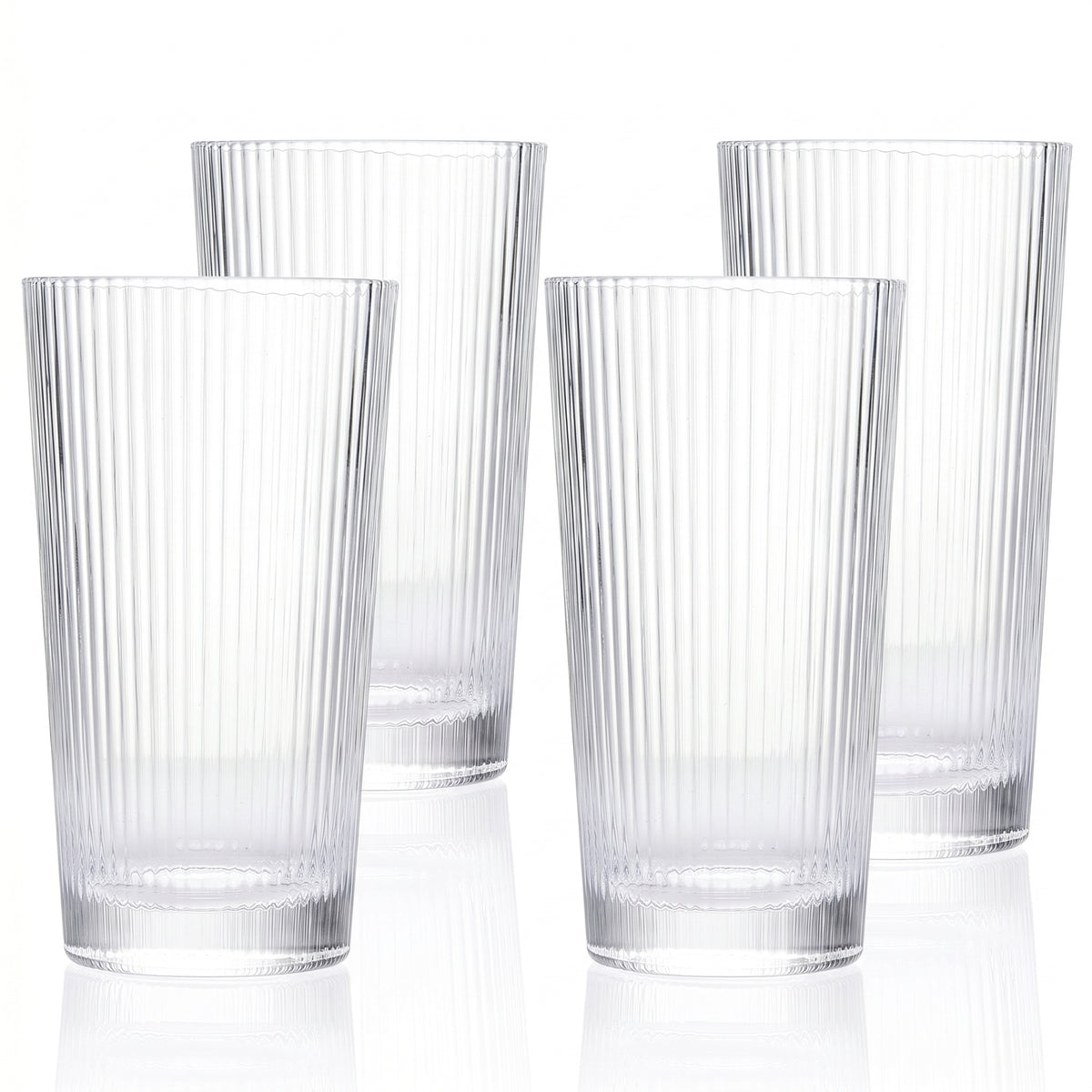 Ribbed Highball Glasses, set of 4, on white