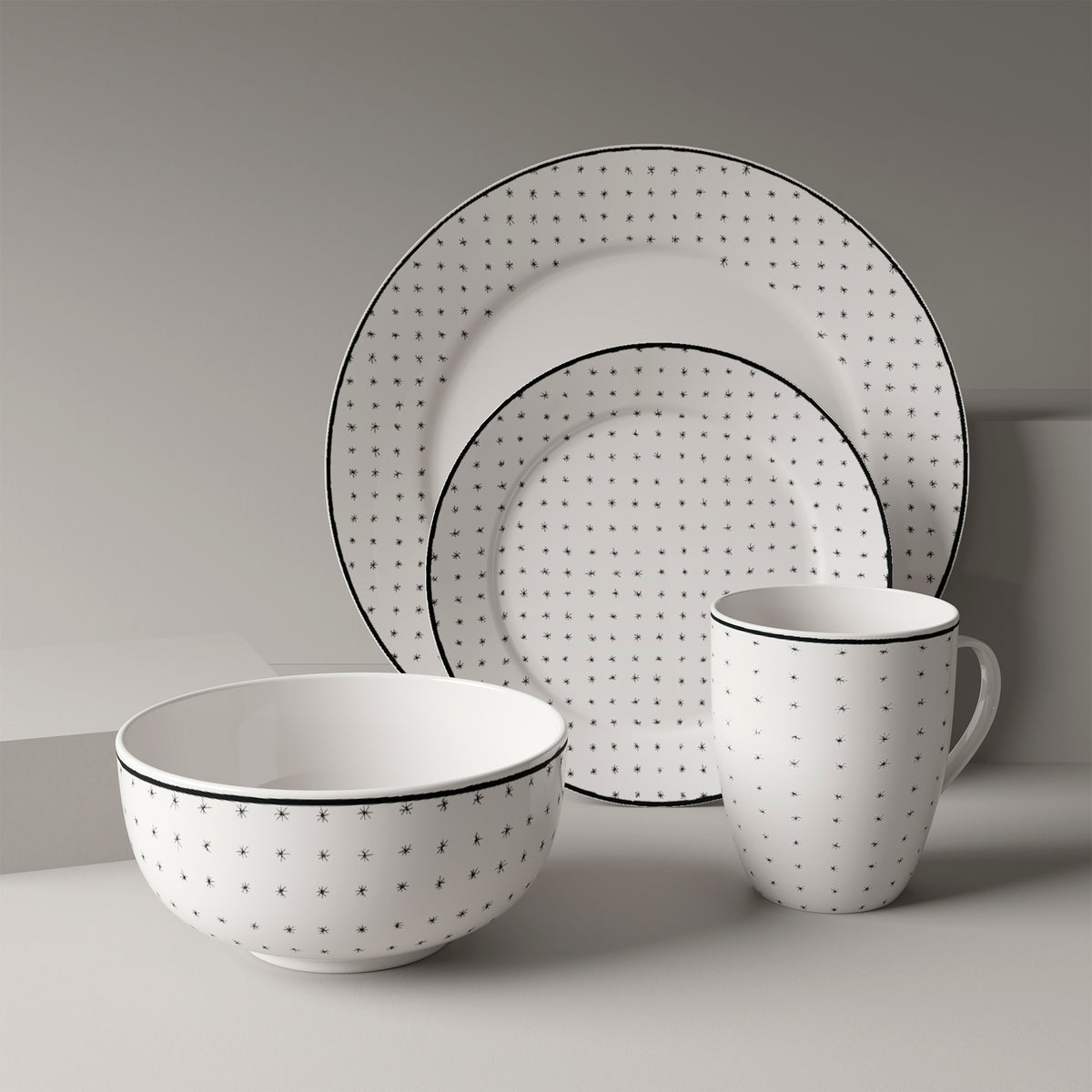 Dinnerware Set with Black Flatware, Porcelain, 12-Piece Dinnerware, Black and White Patterns – view 17