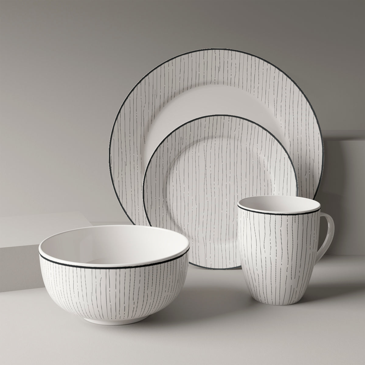 Dinnerware Set with Black Flatware, Porcelain, 12-Piece Dinnerware, Black and White Patterns – view 18