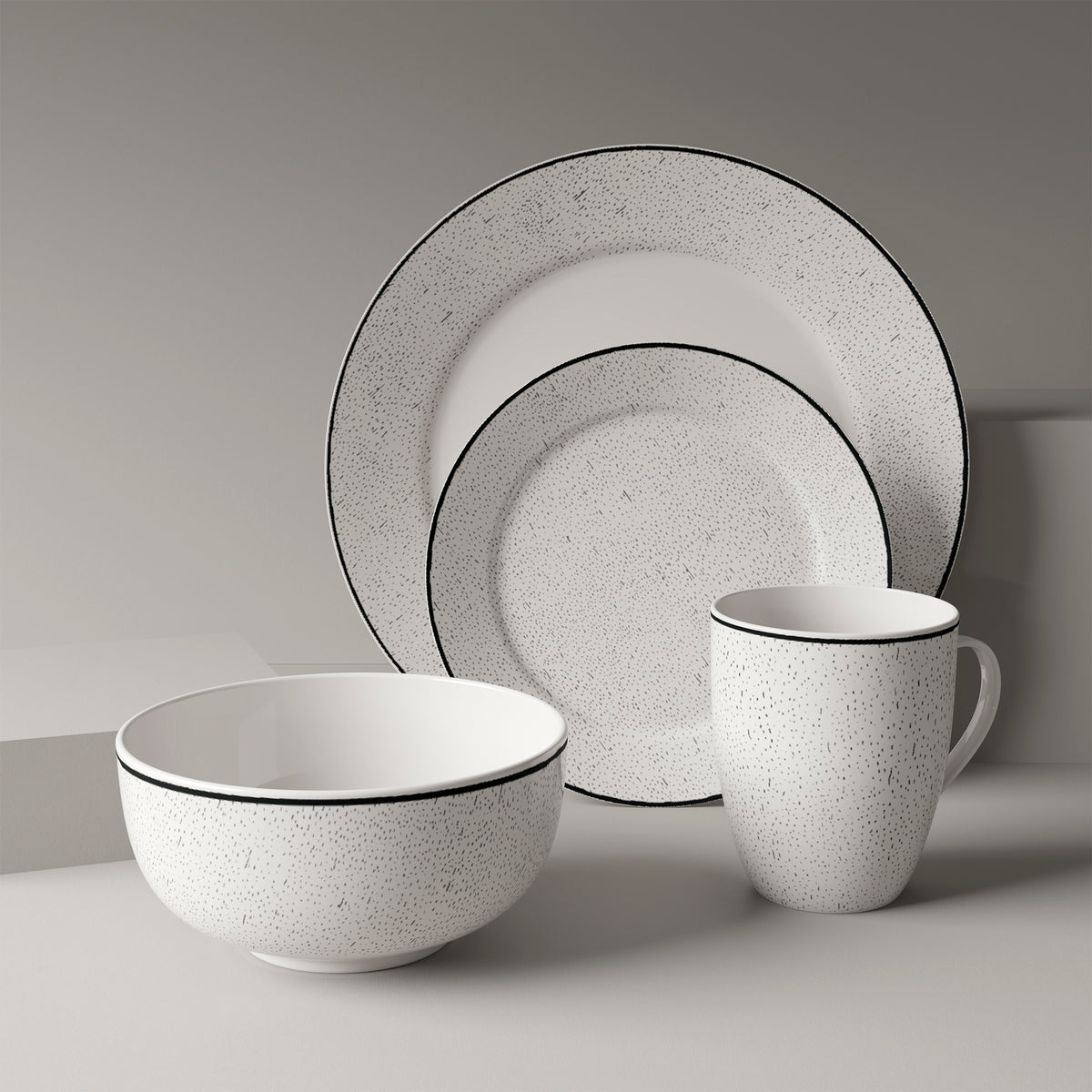 Dinnerware Set with Black Flatware, Porcelain, 12-Piece Dinnerware, Black and White Patterns – view 19