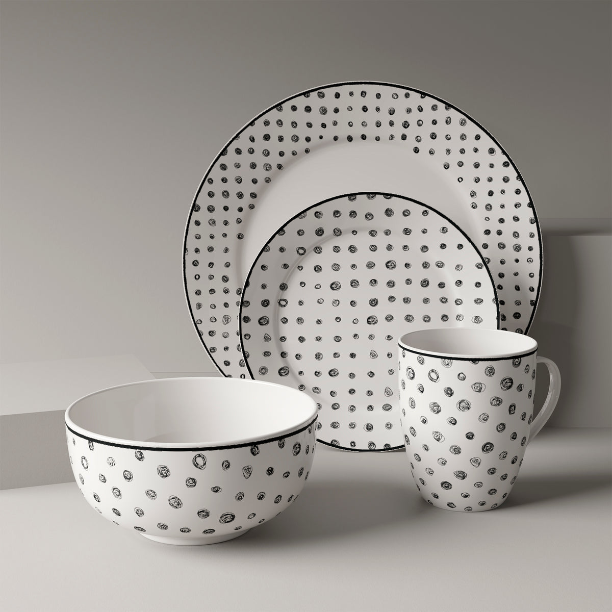 Dinnerware Set with Black Flatware, Porcelain, 12-Piece Dinnerware, Black and White Patterns – view 20