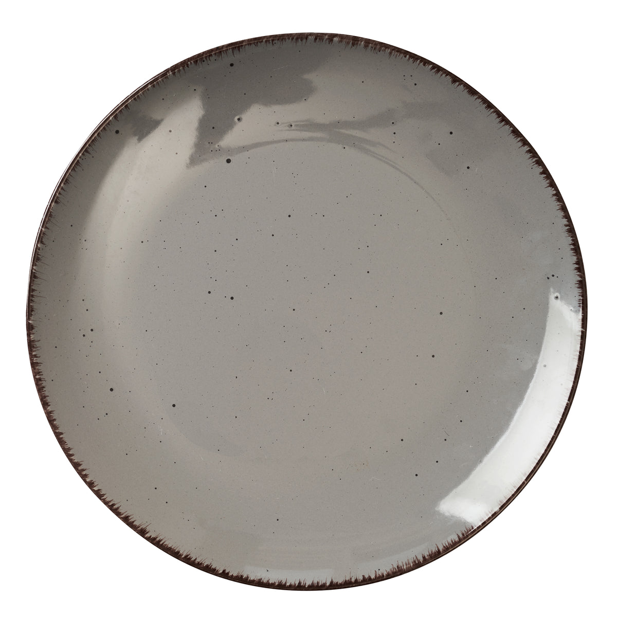 Dinnerware Set with Silver Flatware, Stoneware, 16-Piece Dinnerware, Grey Speckled, Brown Rim – view 3