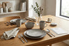 Dinnerware Set with Silver Flatware, Stoneware, 16-Piece Dinnerware, Grey Speckled, Brown Rim