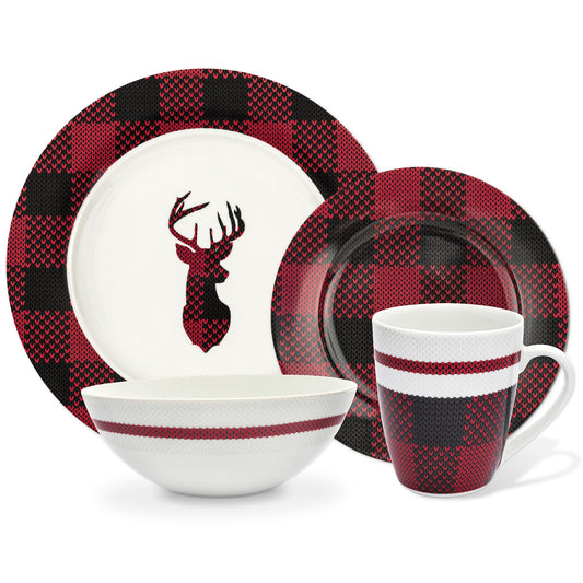 Dinnerware Set 16 Piece Deer Red and White, Service for 4